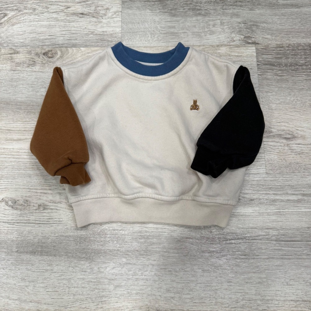Baby Gap Colorblock Brannan Bear Sweatshirt Cream Blue Brown 6-12 Months